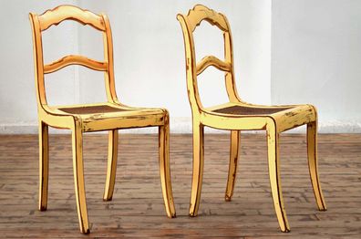 Set 2x Stuhl Shabby Creme Weiß Antik Alt Geflecht Vintage Holz Landhaus Biedermeier