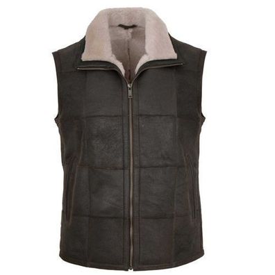 Maddox - Herren Lederweste Lammnubuk Lammfell braun-beige