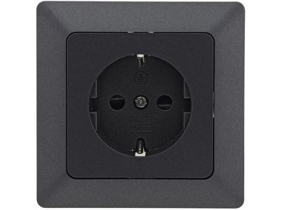 MILOS Schutzkontakt Steckdose, 250V 16A, mit Rahmen, Klemmanschluss, anthrazit