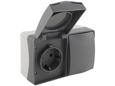 NUQUI Feuchtraum Kombi Schalter & Steckdose IP54, Aufputz, 250V / 10A/16A Horizontal