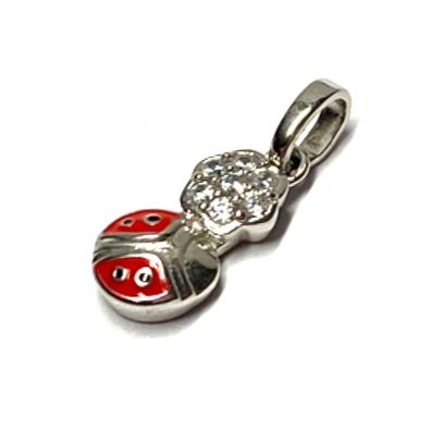 Anhänger 925 Silber Marienkäfer Blüte Glücksbringer Zirkonia Kettenanhänger Kindersch