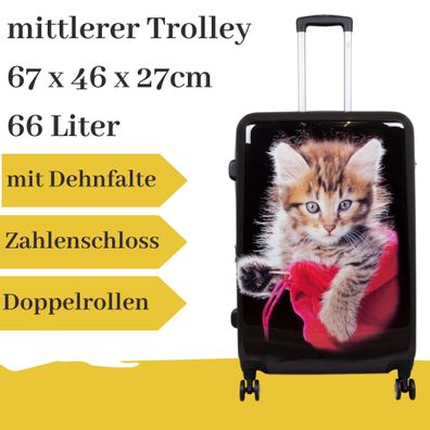 mittlerer Hartschalentrolley Katze schwarz, 66 Liter