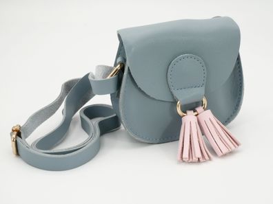 Blaue Mädchentasche mit lila Bommel – stilvolle Tasche für Kinder