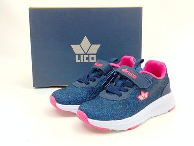 LICO Mädchen Sportschuh blau/pink mit Glitter, Klettverschluss und Gummisenkel