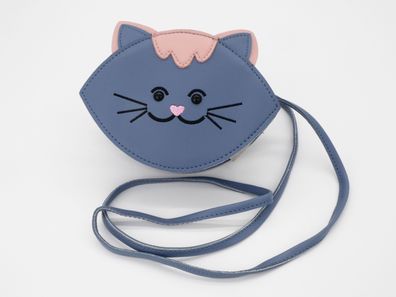 Blau Kindertasche Katze – ovale Mädchentasche mit Katzenmotiv