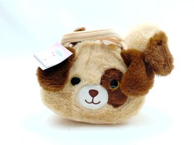 Braun gefleckte Plüschtasche im Hündchendesign mit braun geflecktem Hündchen