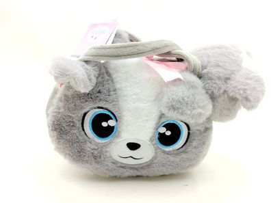 Graue Plüschtasche im Hündchendesign mit grauem Plüschhündchen