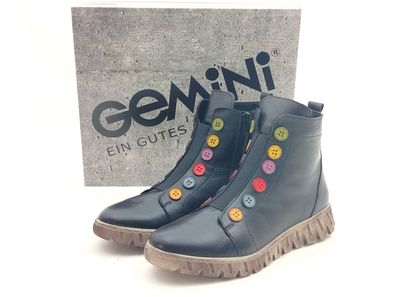 Gemini Damen Stiefelette mit seitlichem Reißverschluss schwarz bunte Knöpfe
