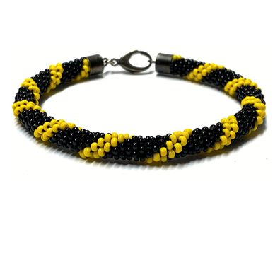 Häkelarmband Gelb schwarz Glasperlen 925/- Verschluß geschwärzt 21cm