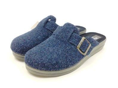 Magnus Herren Filz Pantoffel mit Schnalle dunkelblau