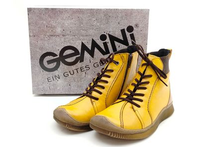 Gemini Damen Schnürstiefelette mit seitlichem Reißverschluss gelb