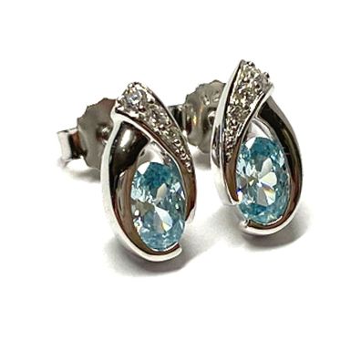 Ohrstecker 925- Silber Zirkonia hellblau oval facettiert + Zirkonia weiß Ohrring