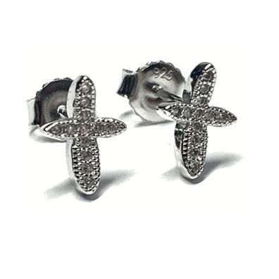 Ohrstecker Silber 925 rhodiniert Kreuz Zirkonia uni einfarbig Ohrring
