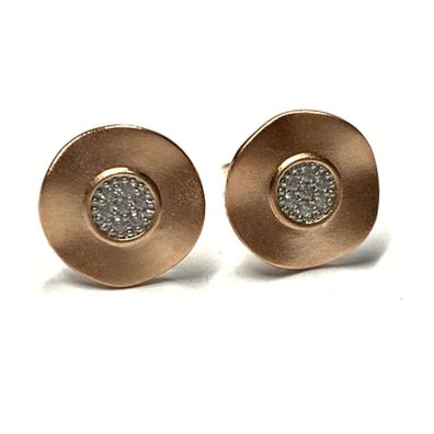 Ohrstecker 925 Silber rosévergoldet Zirkonia gewellt matt 10 mm Klassiker einfarbig O