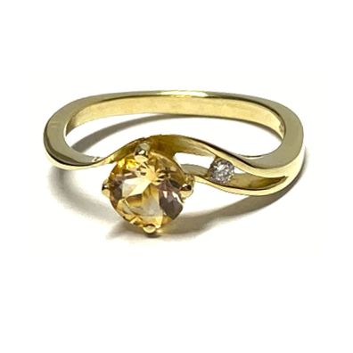 Goldring 333/- Gold Citrin hell rund + Zirkonia Schmuckring Ring #56