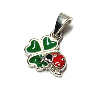 Glücksbringer Anhänger 925 Silber Kleeblatt grün Marienkäfer Kinderschmuck Kettenanhä