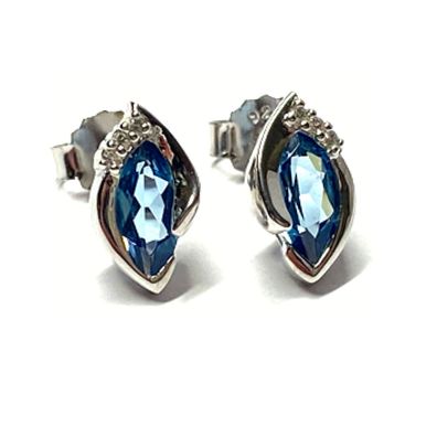 Ohrstecker 925- Silber Zirkonia hellblau navette facettiert + Zirkonia weiß Ohrring