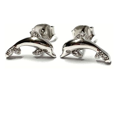 Ohrstecker Delfin 925/- Silber rhodiniert Zirkonia Kinderschmuck Ohrring