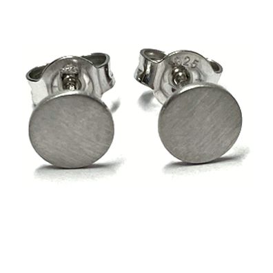 Ohrring 925 Silber rhodiniert matt rund 6mm Ohrstecker Scheibe klein