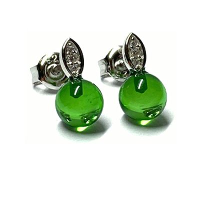 Ohrstecker 925 Silber rhodiniert Bernstein grün (karibischer Bernstein) Kugel 6mm Zir