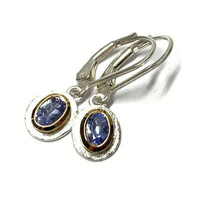 Ohrring 925 Silber bicolor Tansanit oval facettiert Ohrhänger teilweise matt