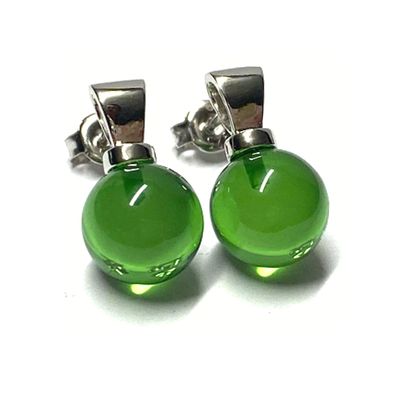 Ohrstecker 925 Silber rhodiniert Bernstein grün (karibischer Bernstein) Kugel 10mm Oh