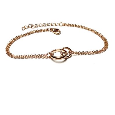 Armband 2 Ringe beweglich 925 Silber rotvergoldet zart Armkettchen