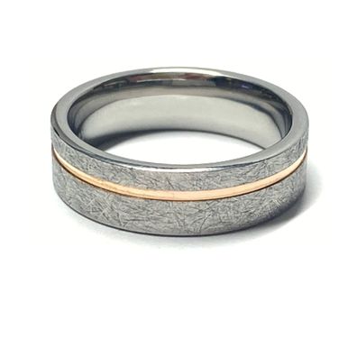 Ring Edelstahl + 585 Gold Rotgold Inlay Bandring Herrenring #63