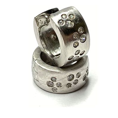 Ohrring 925 Silber rhodiniert matt Zirkonia Sternenhimmel Creole Scharniercreole