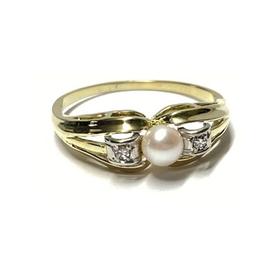 Ring 585 Gold Perle 4,8mm Diamant 0,04ct Klassiker Solitärring #58