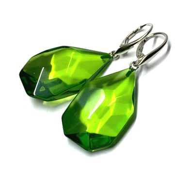 Ohrring 925 Silber rhodiniert Bernstein grün (karibischer Bernstein) Tropfen geschlif