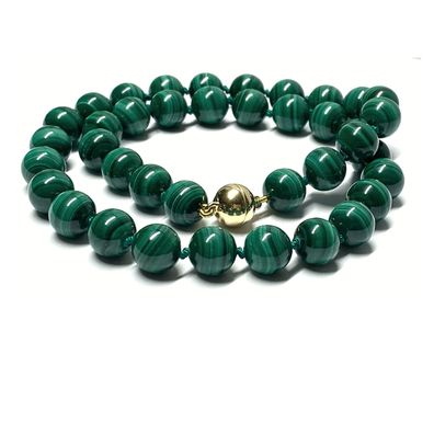 Kette 585/- Gold Magnet Schließe Malachit Kugel 10mm Collier Edelstein 48cm