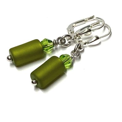 Ohrring 925 Silber Acryl Perle / Zylinder olivegrün Ohrhänger Unikatschmuck