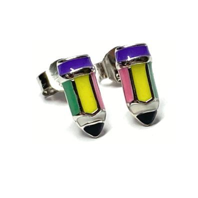 Ohrstecker 925 Silber rhodiniert Buntstift farbig Kinderschmuck Schulanfang