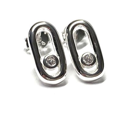Ohrring 925 Silber Glanz Zirkonia Ohrstecker Steg oval
