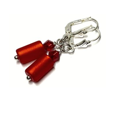 Ohrring 925 Silber Acryl Perle / Zylinder rot Ohrhänger Unikatschmuck