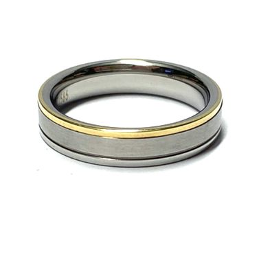 Ring Edelstahl + 585 Gold Gelbgold Inlay Bandring Herrenring 5mm #63