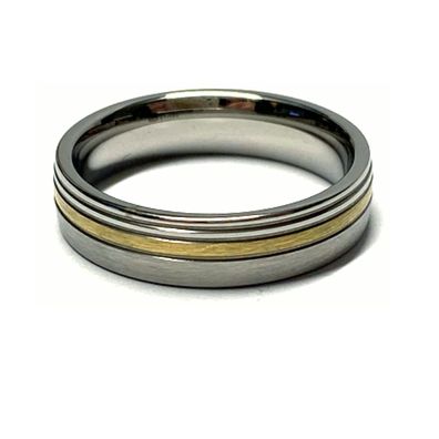 Ring Edelstahl + 585 Gold Gelbgold Inlay Bandring Herrenring #63