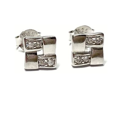 Ohrstecker 925 Silber rhodiniert Zirkonia Glanz einfarbig Quadrat Ohrring