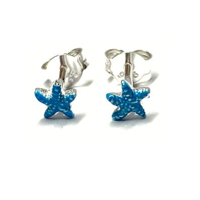 Seestern Ohrstecker mini 925 Silber - gemustert Türkis farbig Ohrring maritim