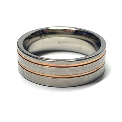 Ring Edelstahl + 585 Gold Rotgold Inlay Bandring Herrenring #63