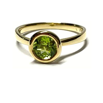 Ring 585 Gold Peridot rund facettiert 7mm Klassiker Solitärring #54
