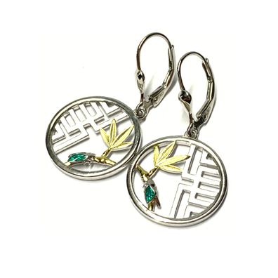 Ohrring 925/- Silber rhodiniert bicolor teilweise matt Fliege / Käfer grün Ohrhänger