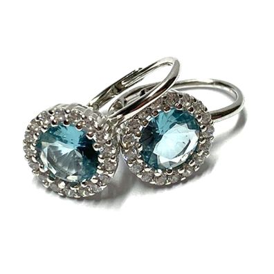 Ohrring 925 Silber rhodiniert Glasstein hellblau + Zirkonia Ohrhänger Brisur