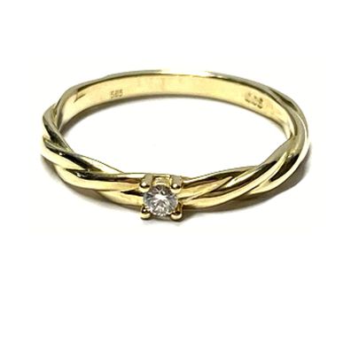 Ring 585/- Gold Brillant 0,05ct (w/si) Bandring Kordeloptik Verlobungsring Vorsteckri