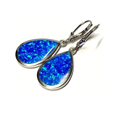 Ohrstecker 925 Silber synthetisch Opal blau Ohrhänger Tropfen