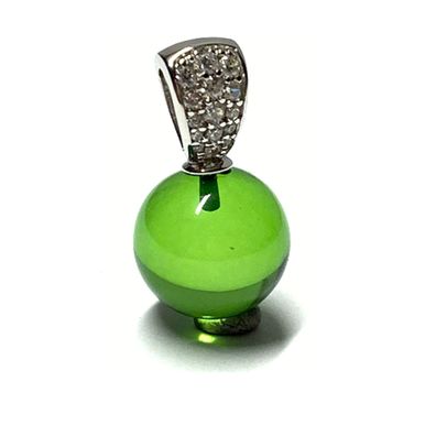 Silberanhänger 925/- rhodiniert karibischer Bernstein grün Kugel 12mm + Zirkonia Kett