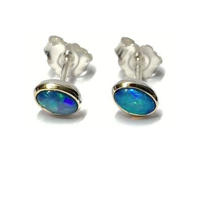 Edelopal Ohrstecker 925 Silber bicolor 6 x 4 mm Ohrring