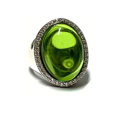 Silberring 925/- rhodiniert Bernstein grün (karibischer Bernstein) + Zirkonia #54