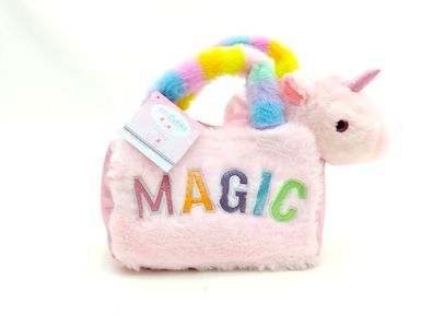 Rosa/bunte Plüschtasche „Magic“ mit rosa Plüsch-Einhorn